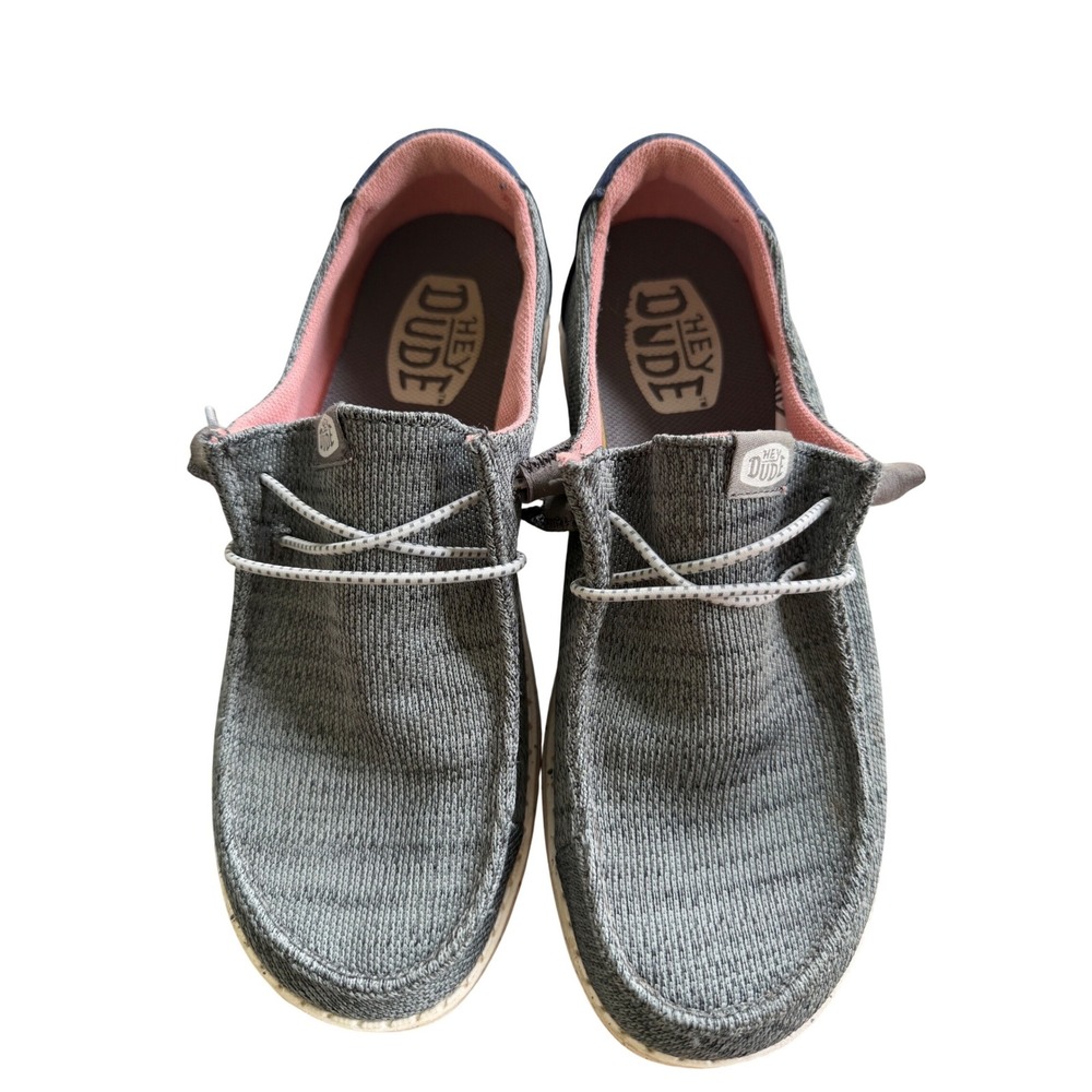 Hey Dude Wendy Sport Mesh Shoes Womens 7 Grey Navy Pink Good Slip On Loafers - Picture 3 of 6
